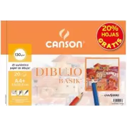 (C400110484) CANSON BLOC DIBUJO BASIK ESPIRAL 20H+20% GRATIS A4+ 130GR MICROPERFORADO BLANCO NATURAL -10U-