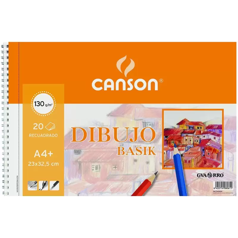 (C400110485) CANSON BLOC DIBUJO BASIK ESPIRAL 20H+20% GRATIS A4+ 130GR MICROPERFORADO C/RECUADRO BLANCO NATURAL -10U-