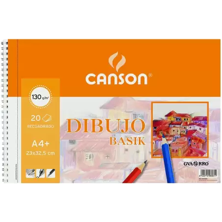 (C400110485) CANSON BLOC DIBUJO BASIK ESPIRAL 20H+20% GRATIS A4+ 130GR MICROPERFORADO C/RECUADRO BLANCO NATURAL -10U-