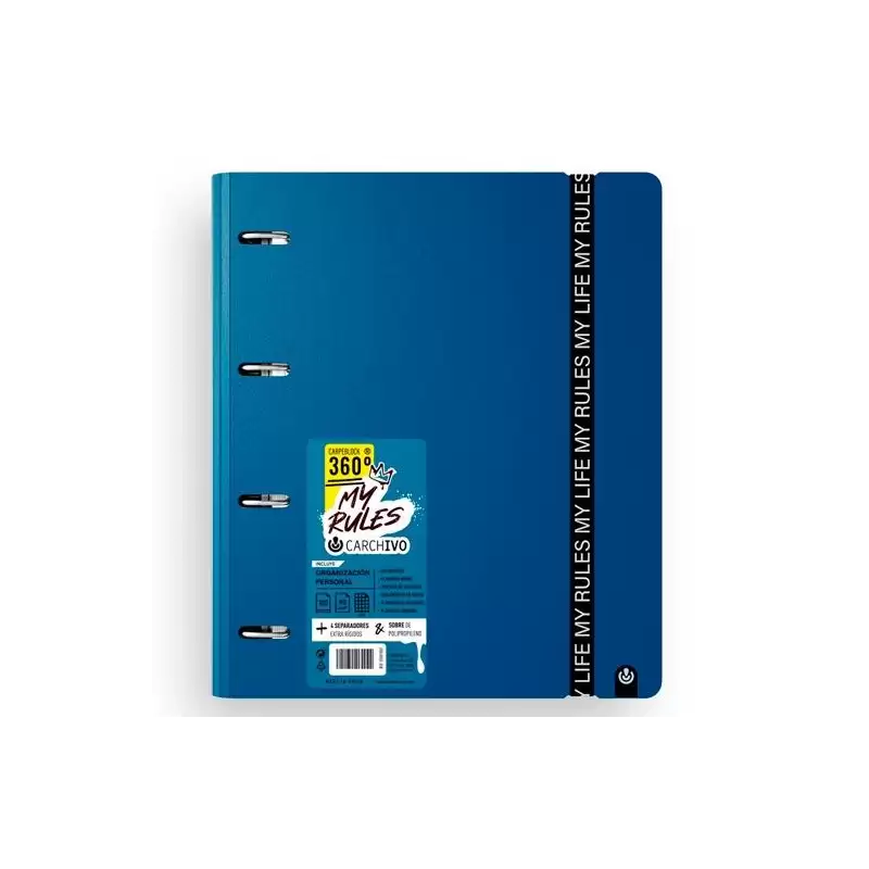 (12477476) CARCHIVO CARPEBLOCK 360 MY RULES CON RECAMBIO 100H A4 5X5 90GR 4 SEPARADORES PP FOAM DEEP BLUE