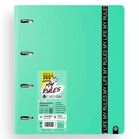 (12477478) CARCHIVO CARPEBLOCK 360 MY RULES CON RECAMBIO 100H A4 5X5 90GR 4 SEPARADORES PP FOAM JADE