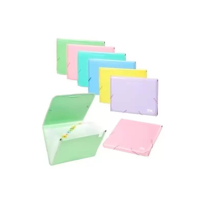 (19268700) CARCHIVO CLASIFICADOR ACORDEÓN SOFT PP FOLIO 13 DPTOS A-Z RIBETE DE GOMA SURTIDO