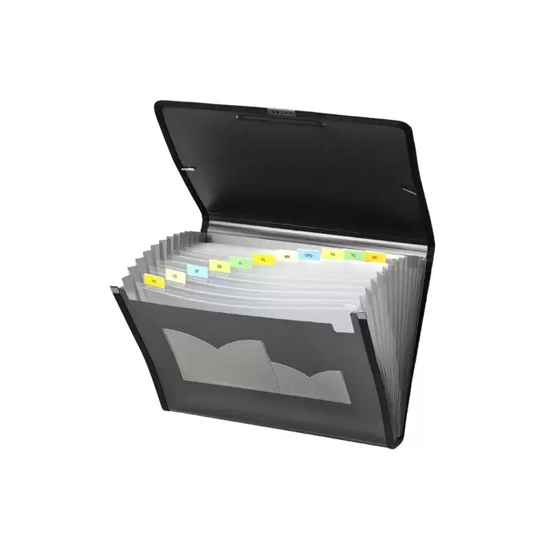 (19270006) CARCHIVO CLASIFICADOR ACORDEÓN DUNE 13 DPTOS FOLIO C/GOMA PP RÍGIDO ACANALADO NEGRO