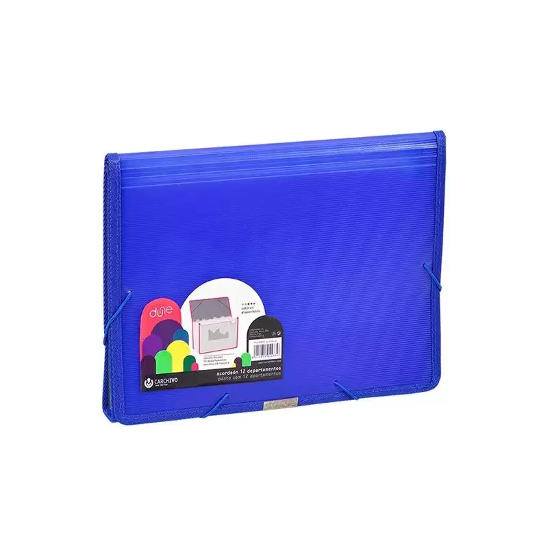 (19270050) CARCHIVO CLASIFICADOR ACORDEÓN DUNE 13 DPTOS FOLIO C/GOMA PP RÍGIDO ACANALADO AZUL
