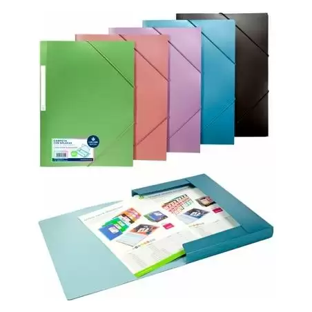 (20180109) CARCHIVO CARPETA METAL TRES SOLAPAS GOMAS A4 POLIPROPILENO AZUL METALIZADO