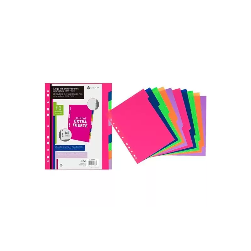 (49051099) CARCHIVO SEPARADORES 10 POSICIONES A4 PP EXTRA FUERTE FASHION COLORES