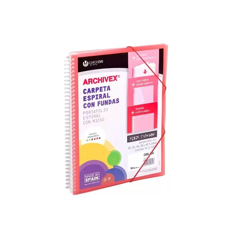 (53033053) CARCHIVO CARPETA CON FUNDAS 30 ARCHIVEX STAR ESPIRAL A4 C/GOMAS SOBRE C/SOLAPA PERSONALIZABLE ROJO