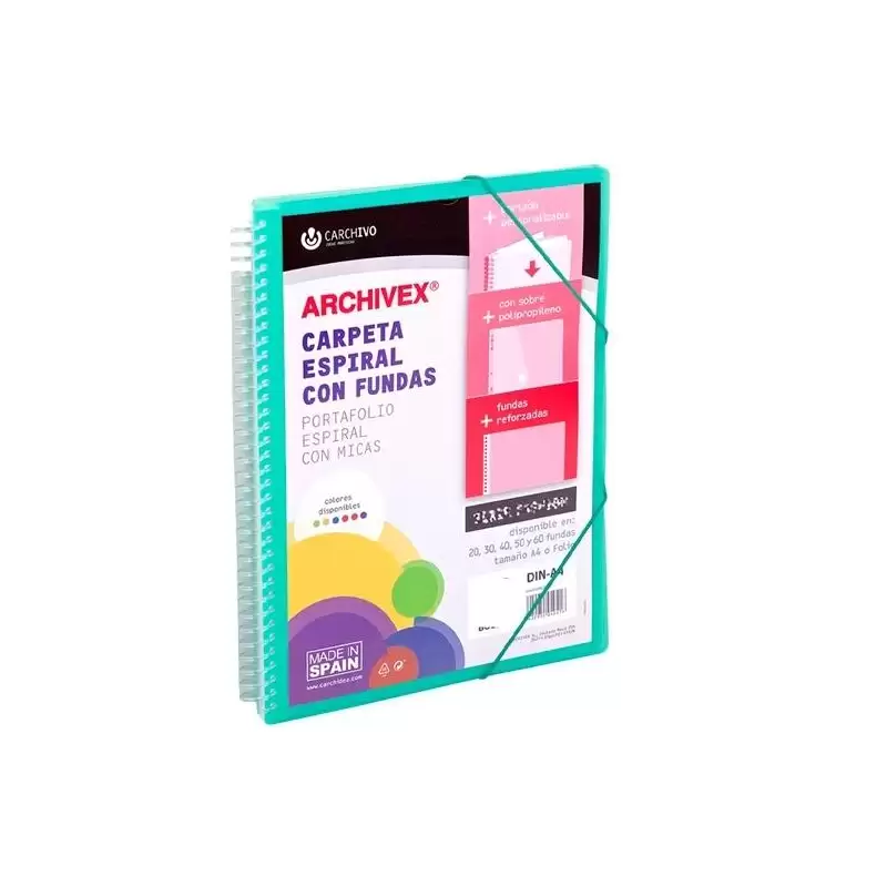 (53034054) CARCHIVO CARPETA CON FUNDAS 40 ARCHIVEX STAR ESPIRAL A4 C/GOMAS SOBRE C/SOLAPA PERSONALIZABLE VERDE