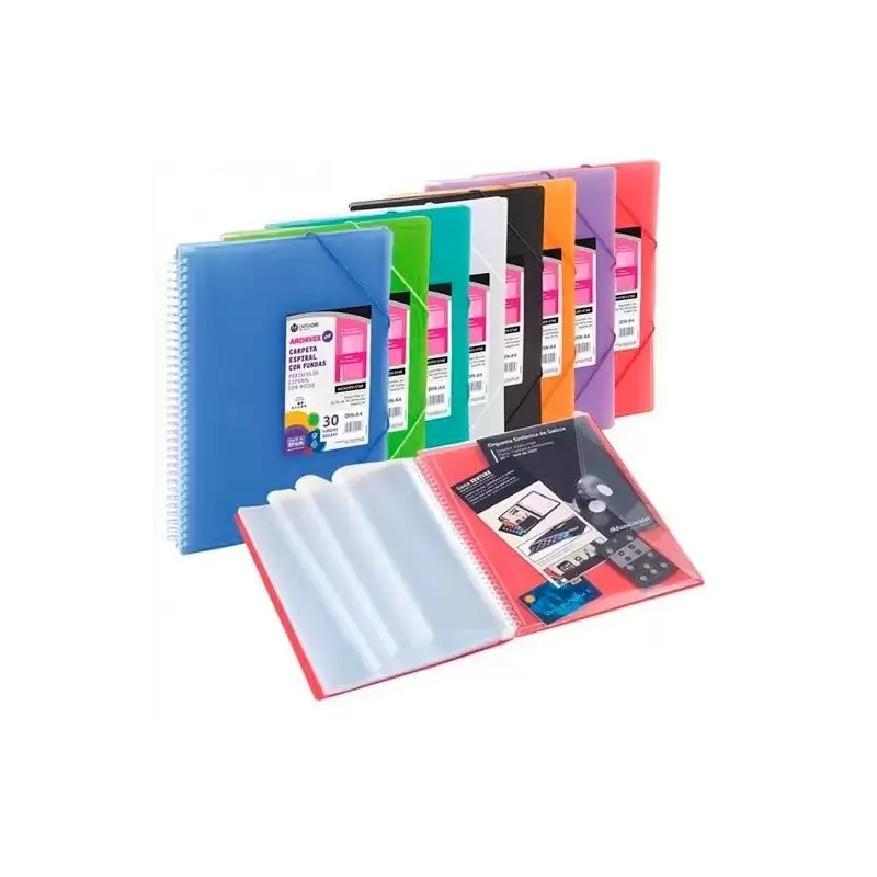 (53038053) CARCHIVO CARPETA ARCHIVEX-STAR ESPIRAL PP EXTRA 80 FUNDAS A4 C/SOBRE CIERRE C/GOMAS ROJO