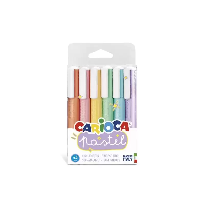 (43033) CARIOCA MARCADOR PASTEL PUNTA BISELADA COLORES - BOLSA PVC DE 6