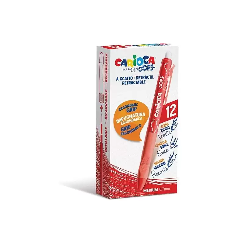 (4304303) CARIOCA BOLÍGRAFO TINTA BORRABLE OOPS RETRÁCTIL 0.7MM MONOCOLOR ROJO CAJA 12 UD