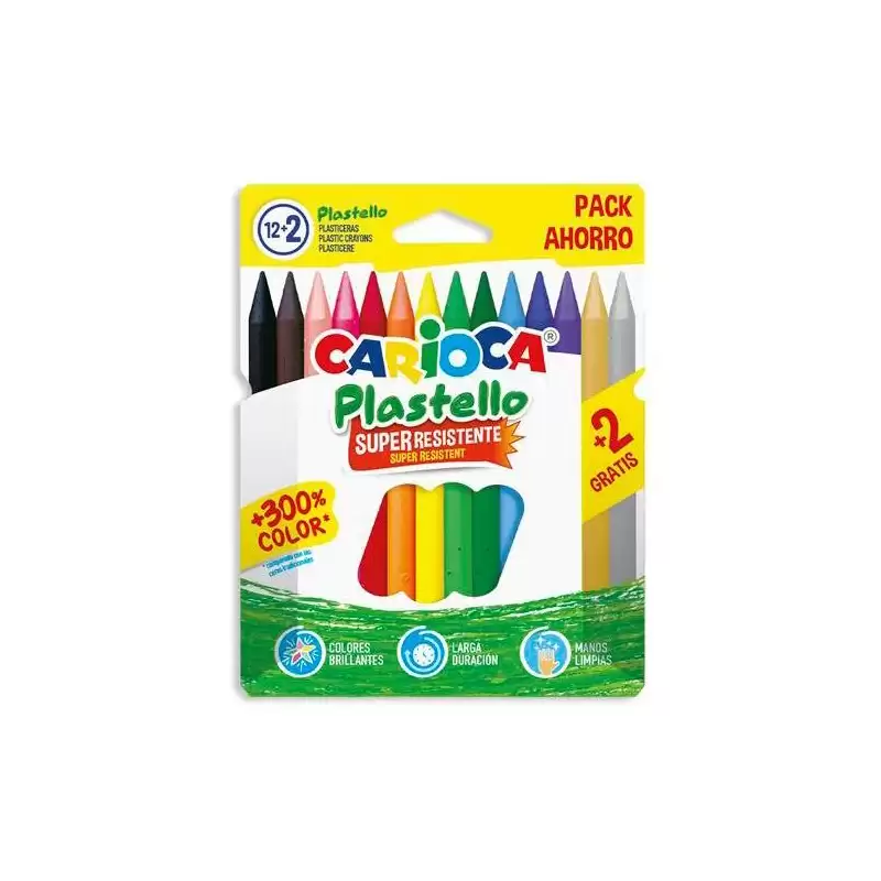 (42714) CARIOCA PLASTICERAS RESISTENTES PLASTELLO COLORES SURTIDOS ESTUCHE 12+2 UD