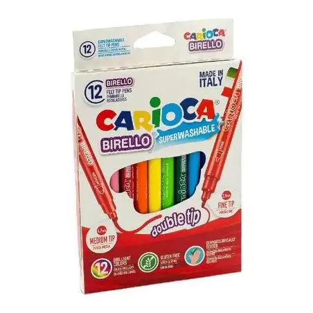 (42753) CARIOCA ROTULADOR BIRELLO DOBLE PUNTA FINA/MEDIA COLORES SURTIDOS ESTUCHE 12 UD