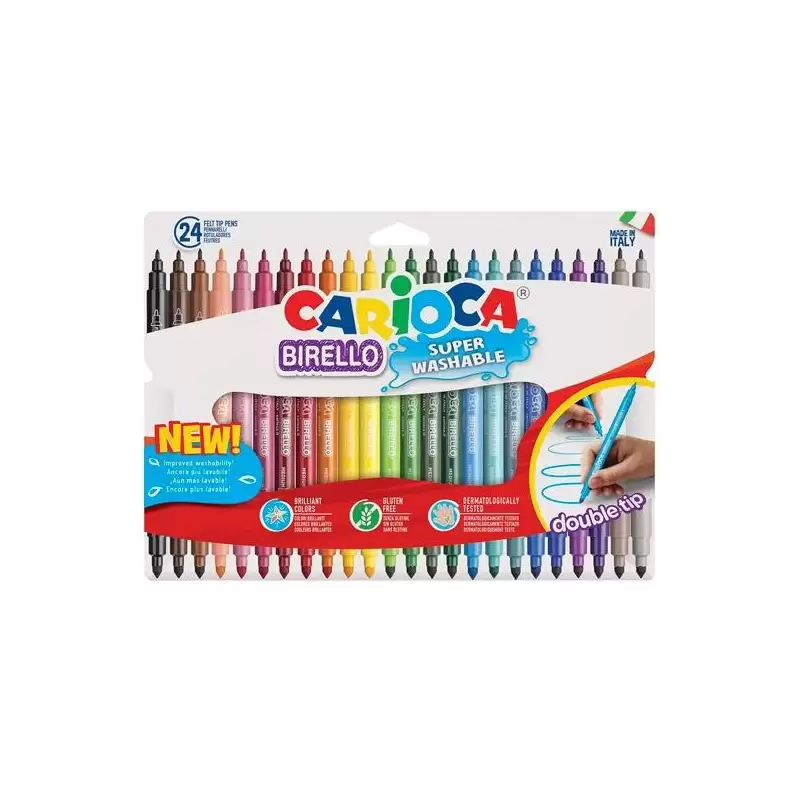 (42758) CARIOCA ROTULADOR BIRELLO DOBLE PUNTA FINA/MEDIA COLORES SURTIDOS ESTUCHE 24 UD