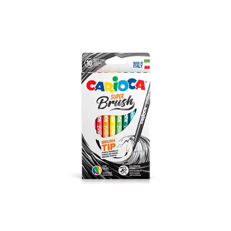 (42937) CARIOCA ROTULADOR SUPER BRUSH PUNTA PINCEL COLORES SURTIDOS ESTUCHE 10 UD