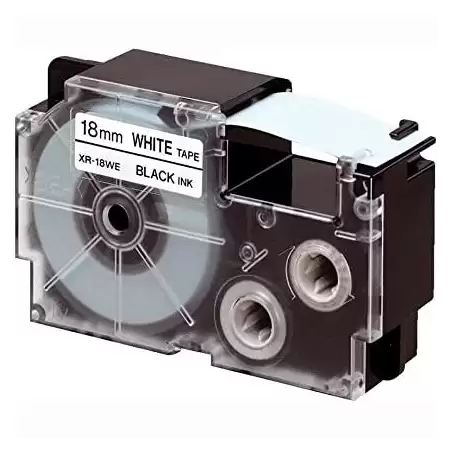 (XR-18WE) CASIO CINTA PARA ETIQUETADORA 8M X 18MM NEGRO/BLANCO