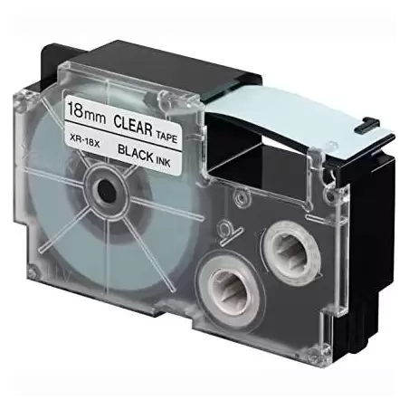 (XR-18X) CASIO CINTA PARA ETIQUETADORA 8M X 18MM NEGRO/TRANSPARENTE