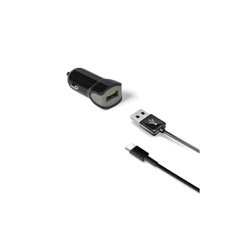 (CCUSBTYPEC) CELLY CARGADOR DE COCHE USB + CABLE USB - USB-C 12W NEGRO