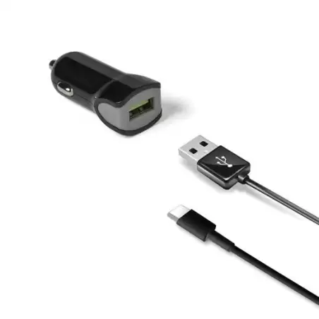 (CCUSBTYPEC) CELLY CARGADOR DE COCHE USB + CABLE USB - USB-C 12W NEGRO