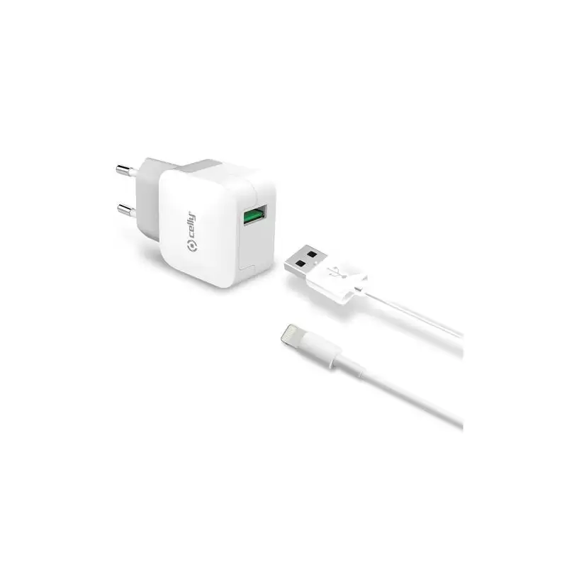 (TCUSBLIGHT) CELLY CARGADOR PARED USB + CABLE USB - LIGHTNING 12W BLANCO