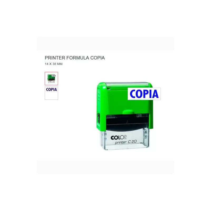 (151711A) COLOP SELLO PRINTER C20 FORMULA " COPIA " ALMOHADILLA E/20 14X38MM AZUL CARCASA KIWI