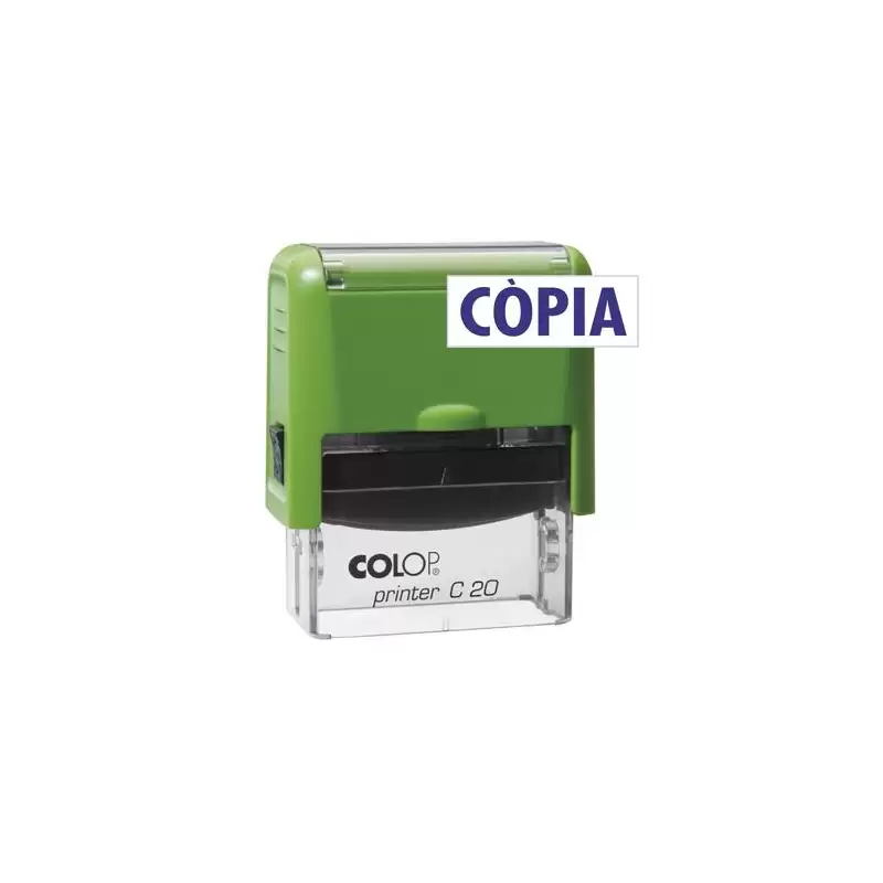(500766A) COLOP SELLO PRINTER C20 FORMULA " CÒPIA " (CATALÁN) ALMOHADILLA E/20 14X38MM AZUL (CARCASA ROJO Y VERDE)