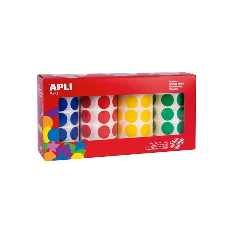 (13793) APLI GOMETS REDONDOS 20MM  CAJA 4 ROLLOS COLORES SURTIDOS - 7080 UNIDADES-