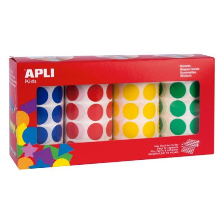 (13793) APLI GOMETS REDONDOS 20MM  CAJA 4 ROLLOS COLORES SURTIDOS - 7080 UNIDADES-