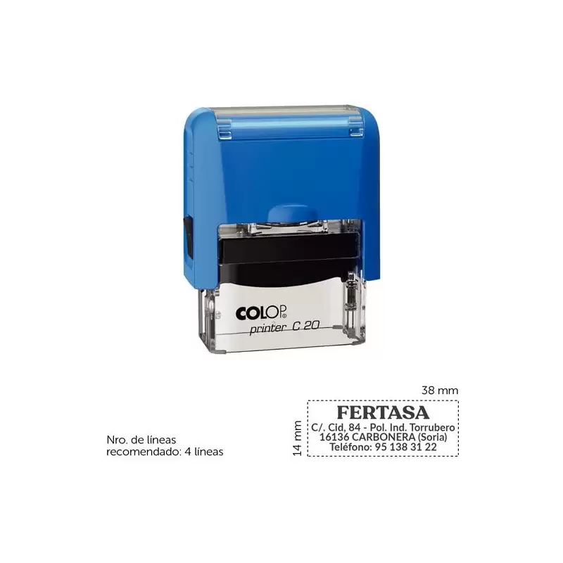 (SGC.C20) COLOP SELLO AUTOMÁTICO PRINTER C20 CON PLACA DE TEXTO PERSONALIZABLE 14X38MM 4 LÍNEAS -PARA PERSONALIZAR-