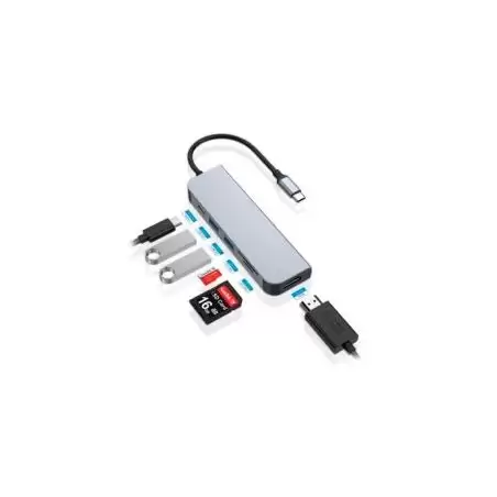(DONN02G) CONCEPTRONIC ADAPTADOR HUB 6 EN 1 USB-C A HDMI/USB-C/USB 3.0/SD/MICRO SD GRIS