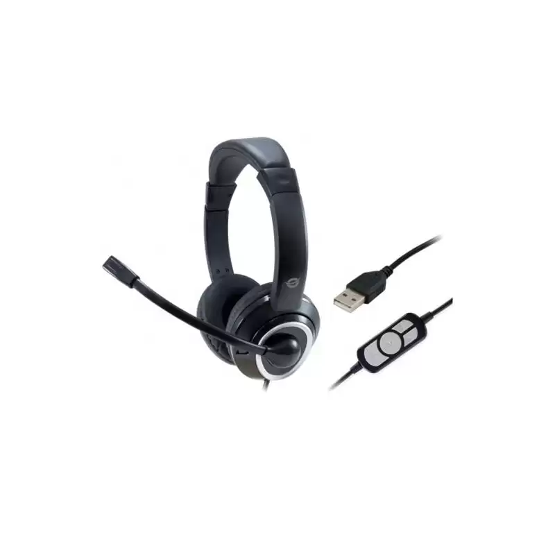 (POLONA01B) CONCEPTRONIC AURICULARES USB MICROFONO FLEXIBLE CONTROL VOLUMEN NEGRO/BLANCO
