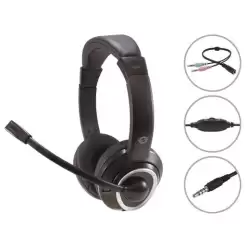 (POLONA02BA) CONCEPTRONIC AURICULARES JACK 3.5 MM MICROFONO FLEXIBLE CONTROL VOLUMEN INCLUYE ADAPTADOR 1 A 2 JACKS 3.5 MM NEGRO