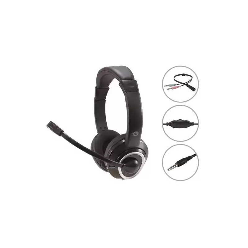 (POLONA02BA) CONCEPTRONIC AURICULARES JACK 3.5 MM MICROFONO FLEXIBLE CONTROL VOLUMEN INCLUYE ADAPTADOR 1 A 2 JACKS 3.5 MM NEGRO