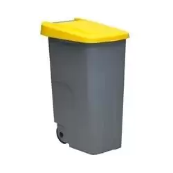(23450-AM) DENOX CONTENEDOR DE RECICLAJE C/RUEDAS Y ASA 110L GRIS C/TAPA AMARILLO