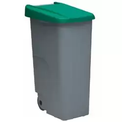 (23450-VE) DENOX CONTENEDOR DE RECICLAJE C/RUEDAS Y ASA CERRADO 110L GRIS C/TAPA VERDE