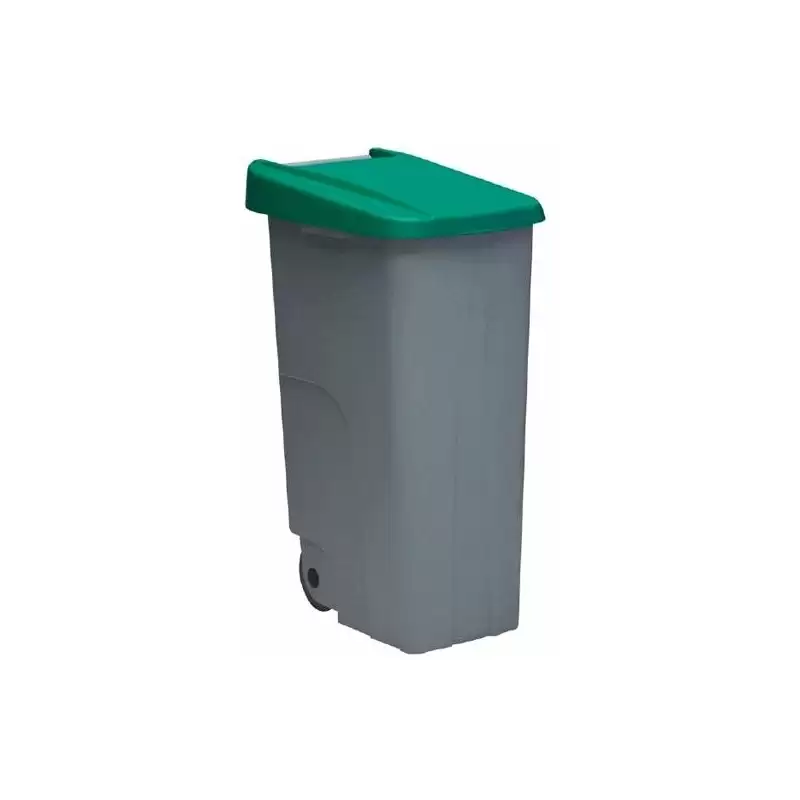 (23450-VE) DENOX CONTENEDOR DE RECICLAJE C/RUEDAS Y ASA CERRADO 110L GRIS C/TAPA VERDE
