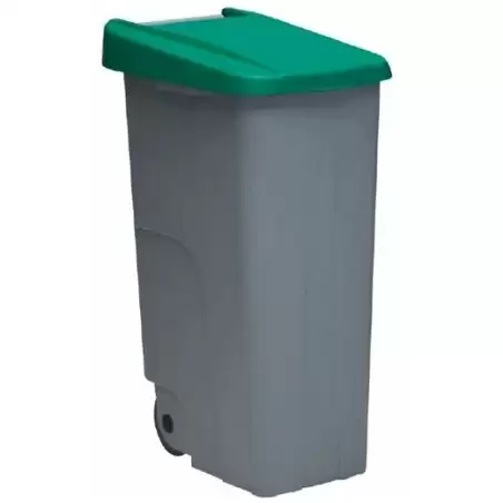 (23450-VE) DENOX CONTENEDOR DE RECICLAJE C/RUEDAS Y ASA CERRADO 110L GRIS C/TAPA VERDE