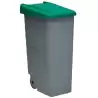 (23450-VE) DENOX CONTENEDOR DE RECICLAJE C/RUEDAS Y ASA CERRADO 110L GRIS C/TAPA VERDE