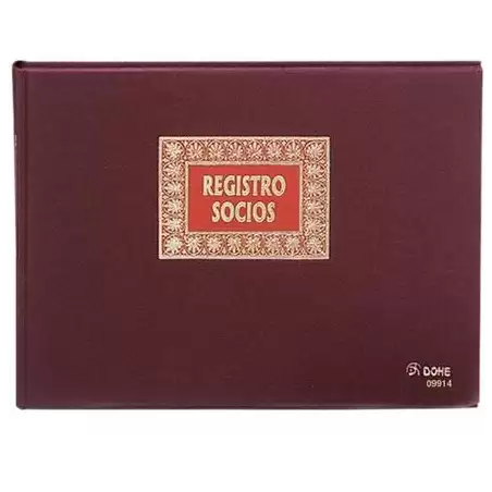 (09914) DOHE LIBRO REGISTRO- REGISTRO DE SOCIOS 100H NUMERADAS FOLIO APAISADO 100GR BURDEOS