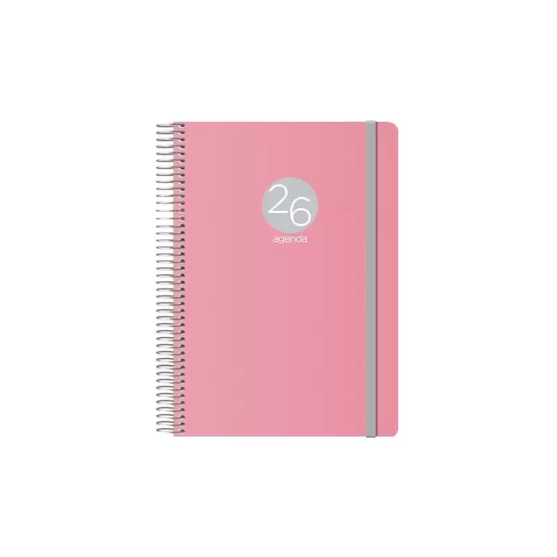 (12688-2026) DOHE AGENDA ANUAL MEMPHIS ESPIRAL 15X21CM DP CIERRE C/GOMA PP ROSA 2026