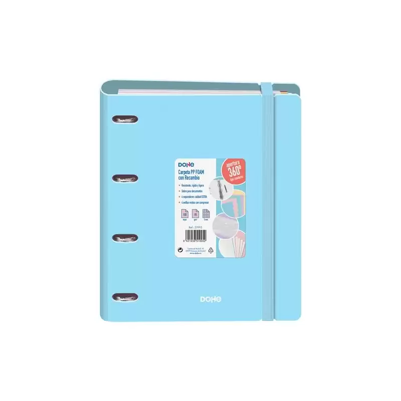 (51995) DOHE CARPETA ANILLAS MIXTAS 4X35MM RECAMBIO A4 100H 5X5MM 90GR 4 SEPARADORES POLYFOAM AZUL PASTEL