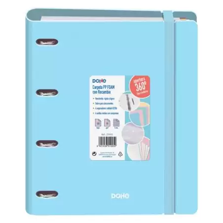 (51995) DOHE CARPETA ANILLAS MIXTAS 4X35MM RECAMBIO A4 100H 5X5MM 90GR 4 SEPARADORES POLYFOAM AZUL PASTEL
