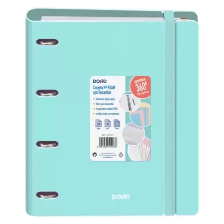 (51997) DOHE CARPETA ANILLAS MIXTAS 4X35MM RECAMBIO A4 100H 5X5MM 90GR 4 SEPARADORES POLYFOAM VERDE PASTEL