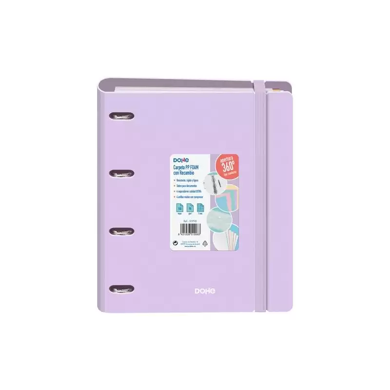 (51998) DOHE CARPETA ANILLAS MIXTAS 4X35MM RECAMBIO A4 100H 5X5MM 90GR 4 SEPARADORES POLYFOAM MORADO PASTEL