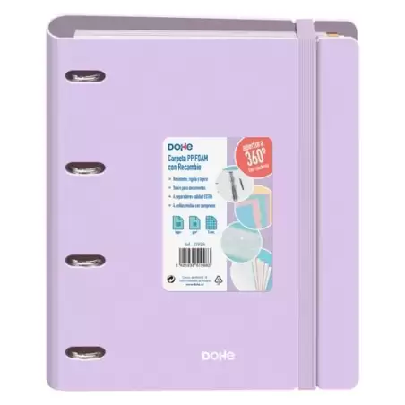 (51998) DOHE CARPETA ANILLAS MIXTAS 4X35MM RECAMBIO A4 100H 5X5MM 90GR 4 SEPARADORES POLYFOAM MORADO PASTEL