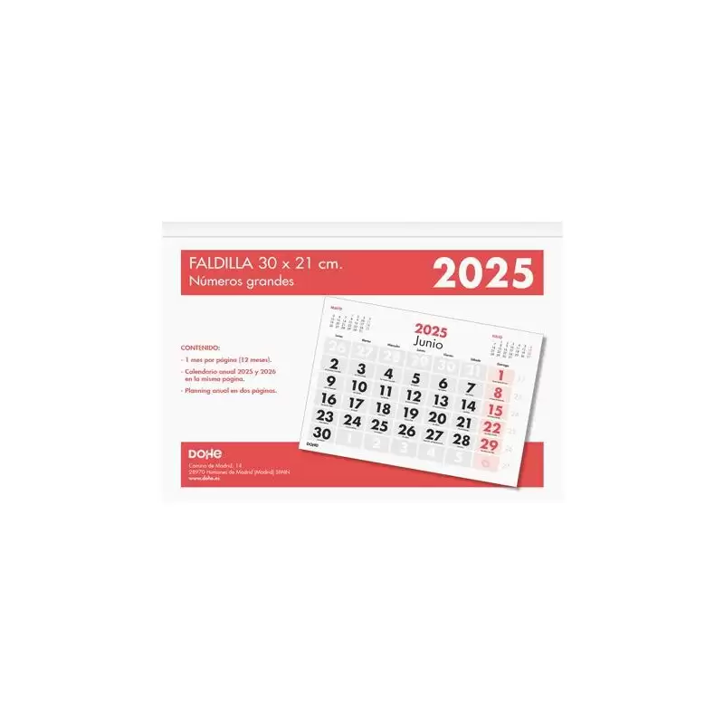 (11644-2026) DOHE CALENDARIO SOBREMESA/FALDILLA 30X21CM NÚMEROS GRANDES 2026