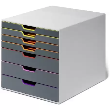(760727) DURABLE MÓDULO SOBREMESA VARICOLOR 7 CAJONES PLÁSTICO A/CALIDAD GRIS/MULTICOLOR