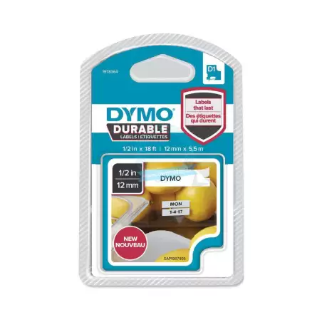 (1978364) DYMO CINTA DE TRANSFERENCIA TERMICA D1 DURABLE. ETIQUETA PERMANTE NEGRO SOBRE BLANCO DE 12MMX5