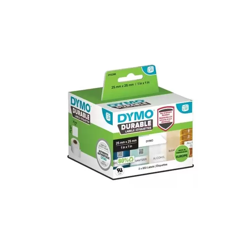 (2112286) DYMO CINTA ADHESIVA DURABLE LABELWRITER LABELS 25X25MM (2 ROLLOS DE 850 ETIQUETAS)