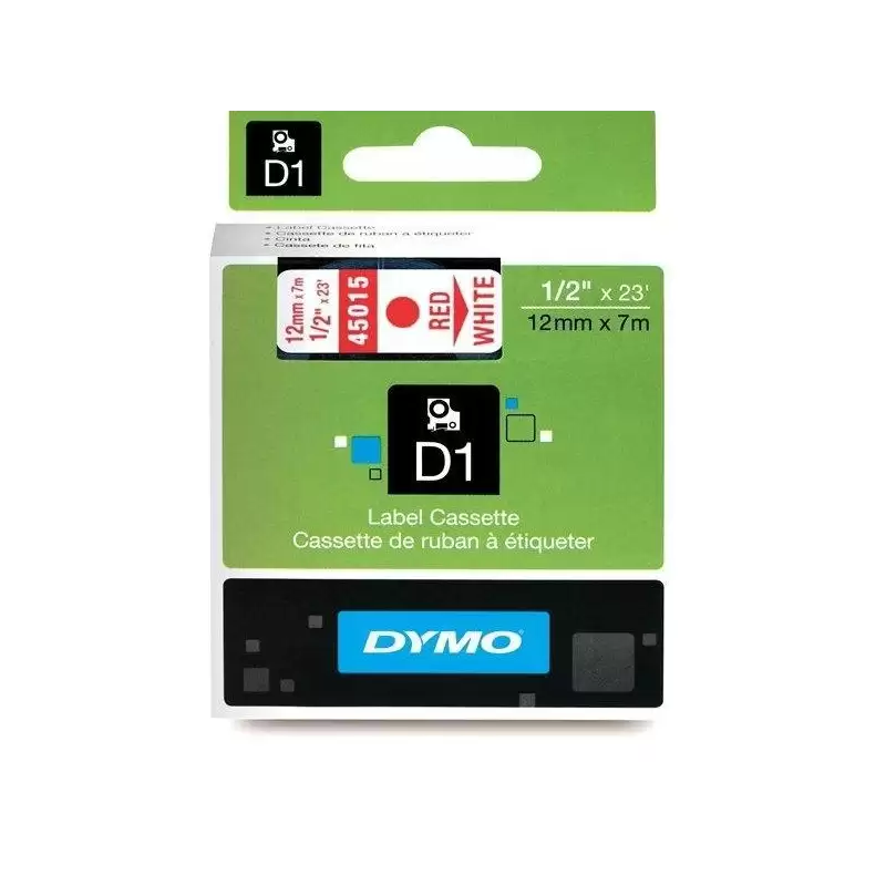 (S0720550) DYMO CINTA DE TRANSFERENCIA TERMICA D1 45015. ETIQUETAS ESTÁNDAR ROJO SOBRE BLANCO DE 12MMX7M. POLIESTER AUTOADHES...